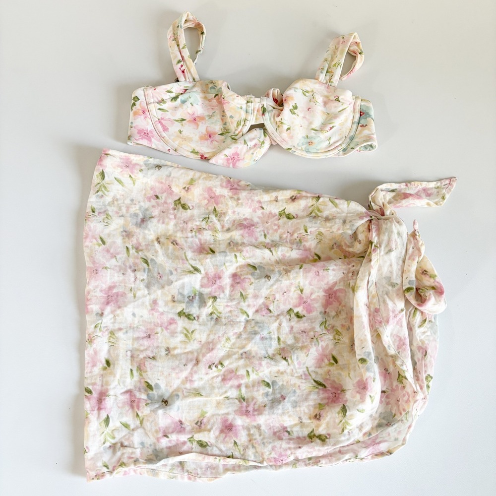 Abercrombie & Fitch Womens Floral Underwire Bikini Top Cotton Sarong Set M/OS